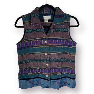 Vintage Tapestry Button Vest Women’s Small Coldwater Creek Artsy Cottagecore 90s